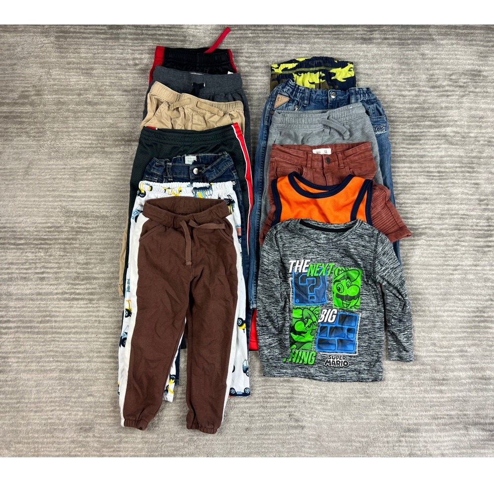 Lot of 13 Boys 4T Clothing Bundle Multi Color Super Mario Camo Akdemics Jeans